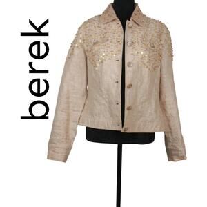 berek Linen Beaded Jacket Beige Size Medium